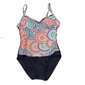 Christina Blue one piece comfort athletic abstract print bathing swimsuit size 8
